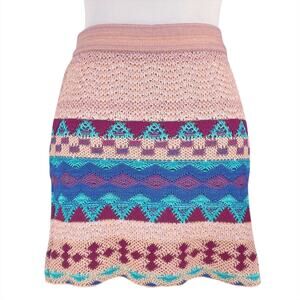 GODDIS NWT Kana Sunny Isles Boho Knit Mini Skirt Size M/L Pink Blue Teal